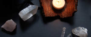 candle and crystals