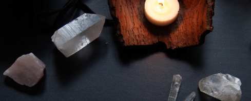 candle and crystals